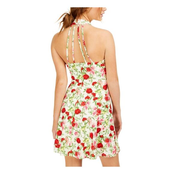 TEEZE ME Womens Sleeveless Halter Short Fit + Flare Dress - Picture 2 of 4